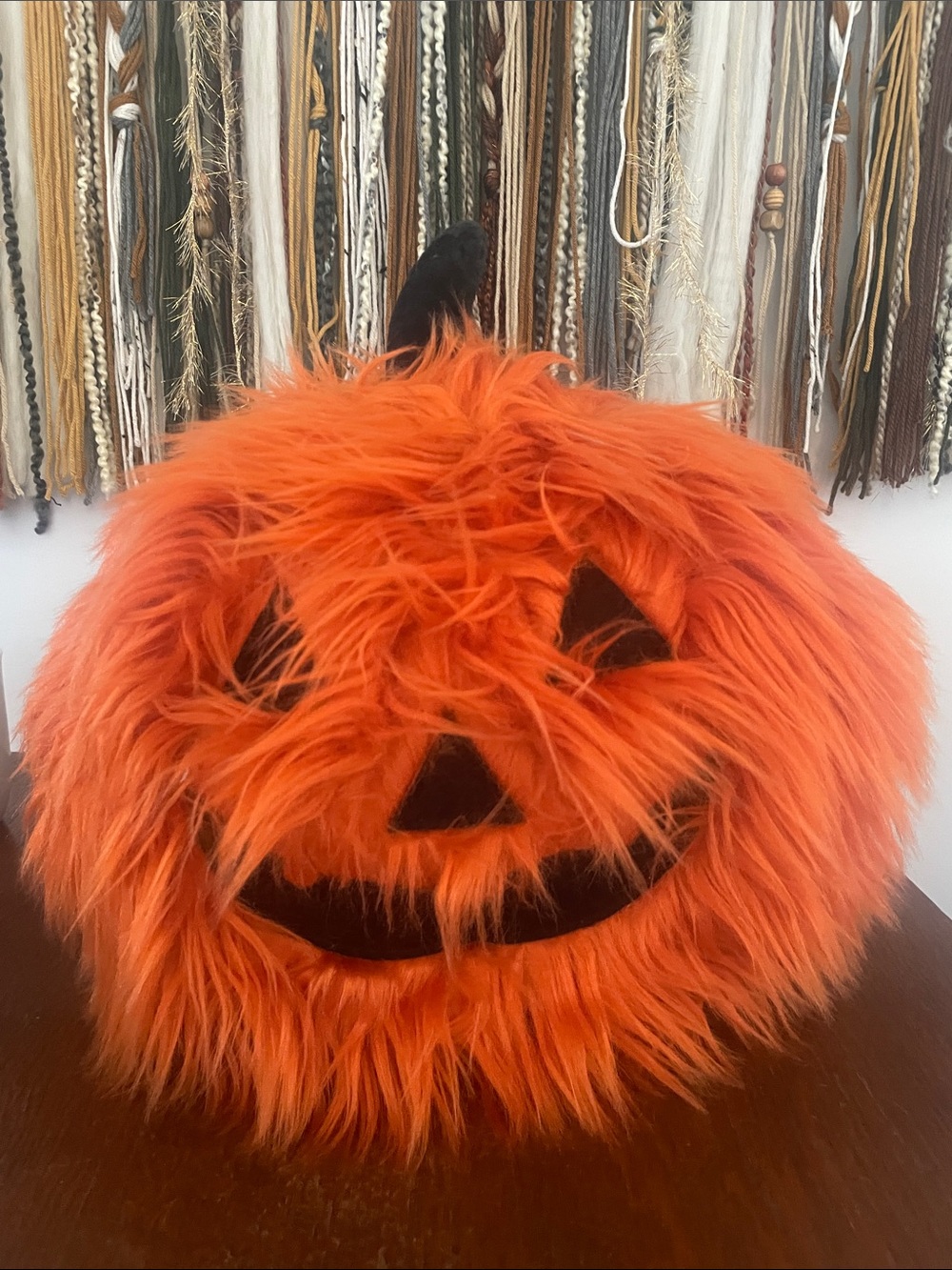 Orange Fuzzy Jack-O'-Lantern pillow - decor